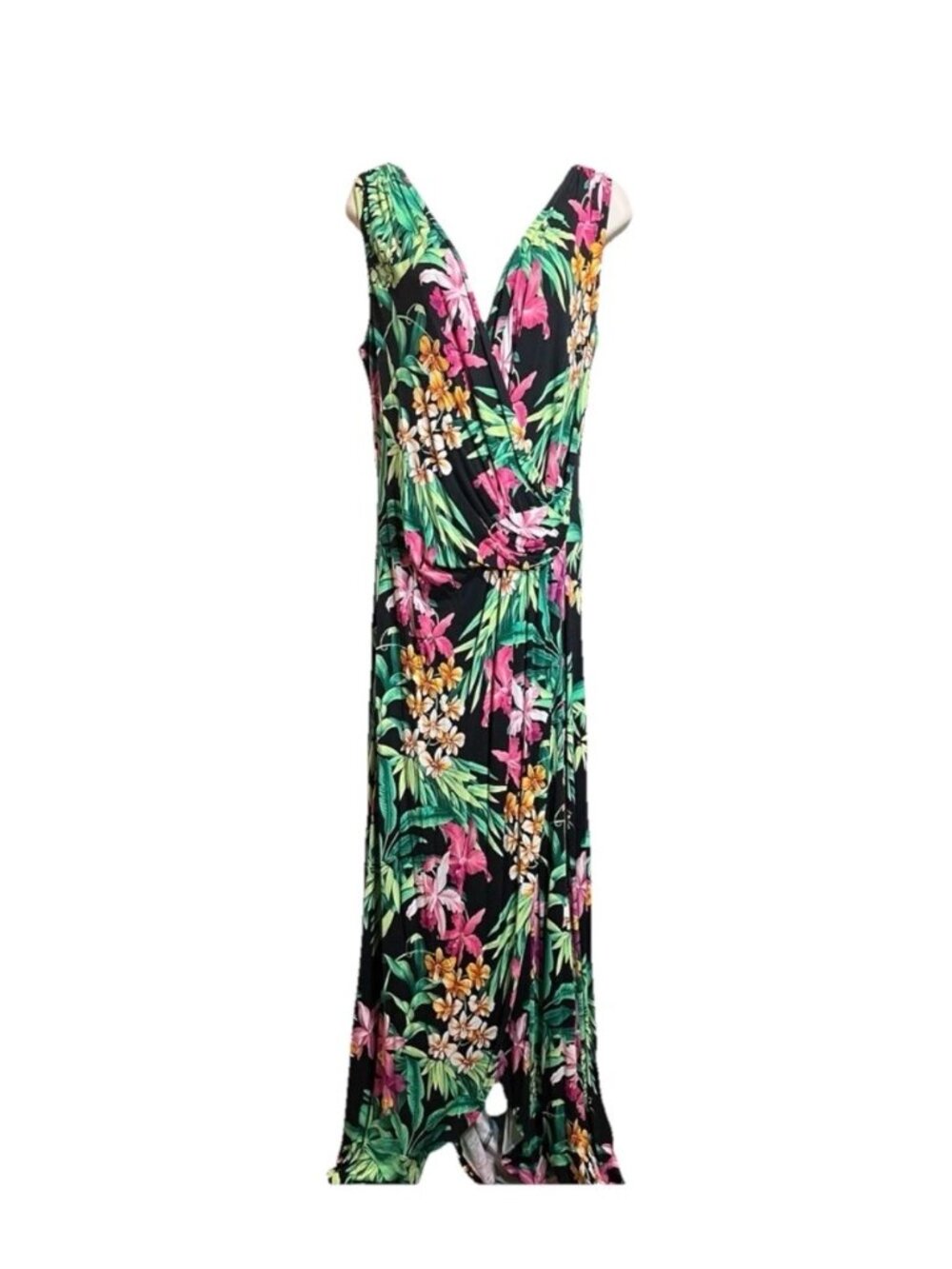 TOMMY BAHAMA Multicolor Floral Surplice V-neck Faux Wrap Maxi Dress Sz L